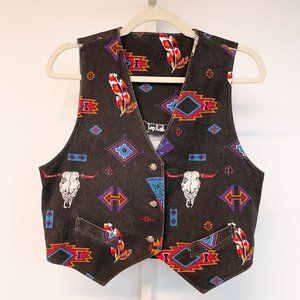 Southwestern Patterned Denim Vest